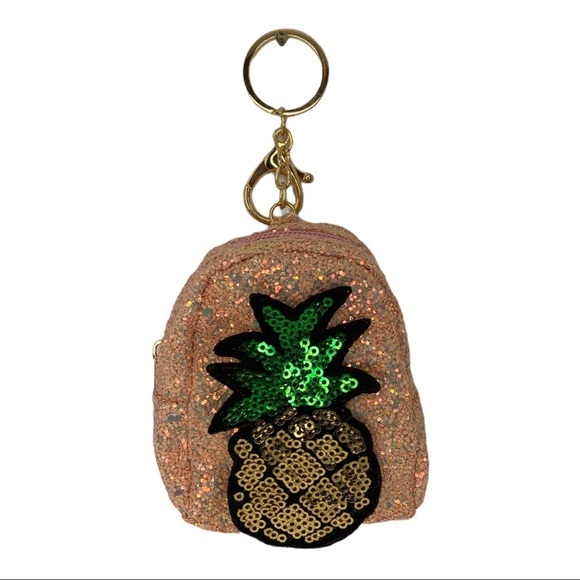 Handmade Glitter pineapple coin bag charm keychain in pink - Picture 2 of 5